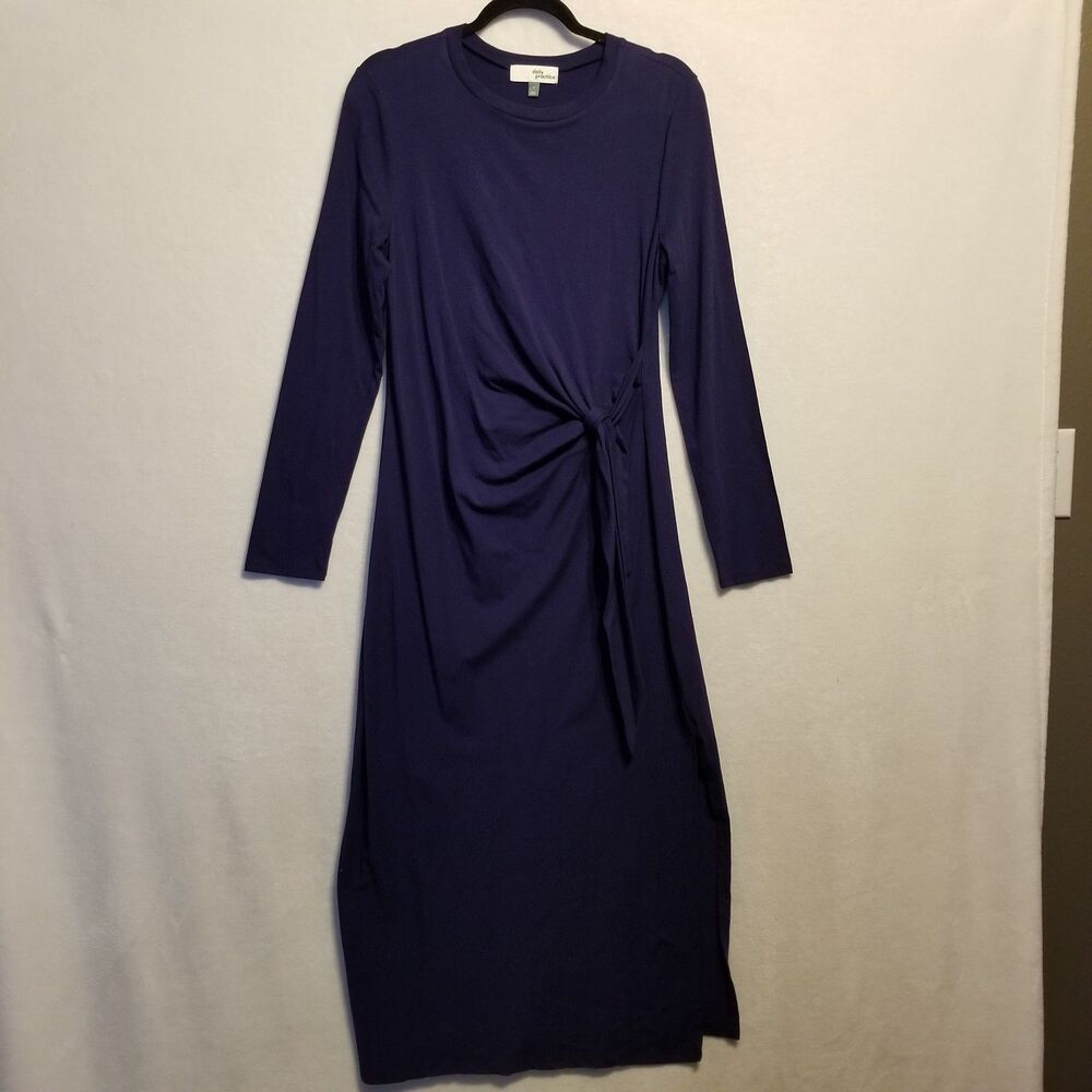 Anthropologie Daily Practice M Dress Midi Tie Breaker Long-Sleeve Navy Blue